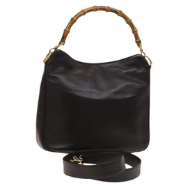 GUCCI Bamboo Shoulder Bag Leather 2way Brown Gold 001 3444 1638 Auth MX324