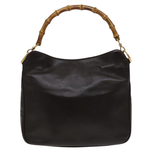 GUCCI Bamboo Shoulder Bag Leather 2way Brown Gold 001 3444 1638 Auth MX324