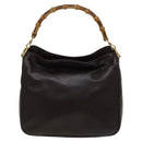 GUCCI Bamboo Shoulder Bag Leather 2way Brown Gold 001 3444 1638 Auth MX324-2