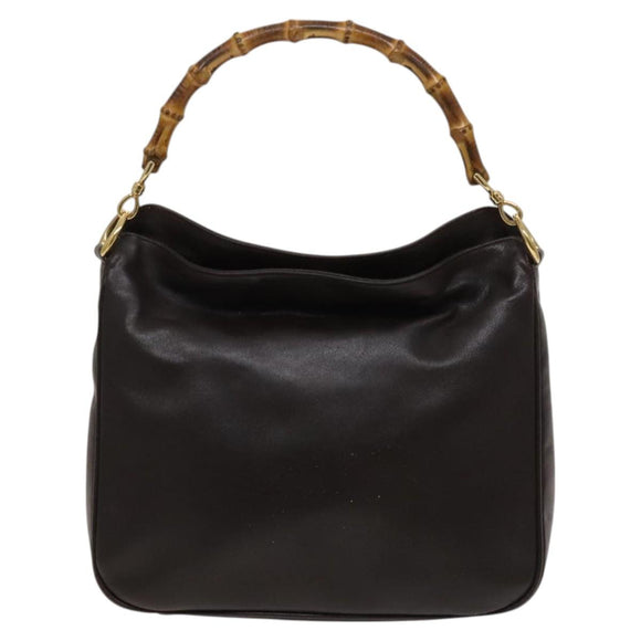 GUCCI Bamboo Shoulder Bag Leather 2way Brown Gold 001 3444 1638 Auth MX324