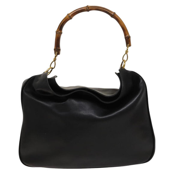 GUCCI Bamboo Shoulder Bag Leather 2way Black Gold 001 1577 Auth MX325