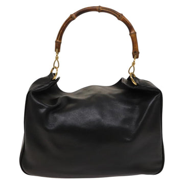 GUCCI Bamboo Shoulder Bag Leather 2way Black Gold 001 1577 Auth MX325 - 0