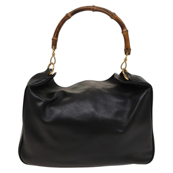 GUCCI Bamboo Shoulder Bag Leather 2way Black Gold 001 1577 Auth MX325