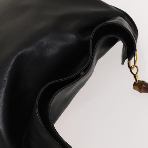 GUCCI Bamboo Shoulder Bag Leather 2way Black Gold 001 1577 Auth MX325