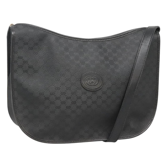 GUCCI Micro GG Supreme Shoulder Bag PVC Black Gold Auth MX332