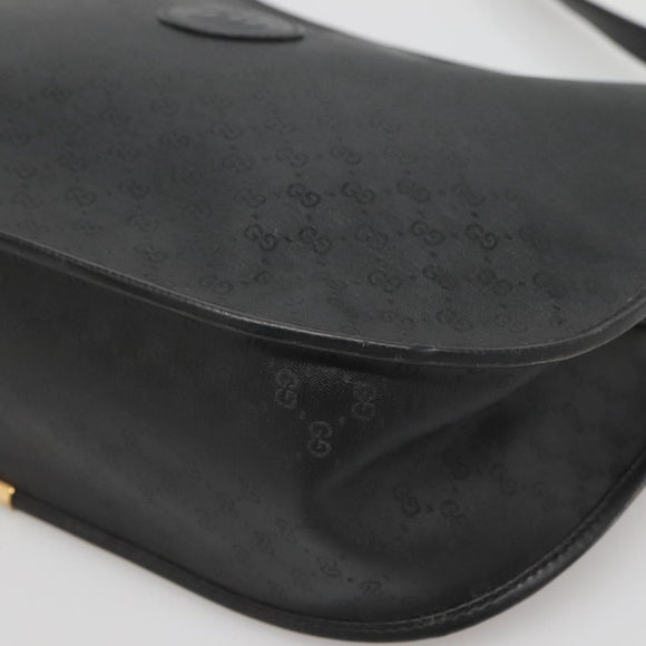 GUCCI Micro GG Supreme Shoulder Bag PVC Black Gold Auth MX332