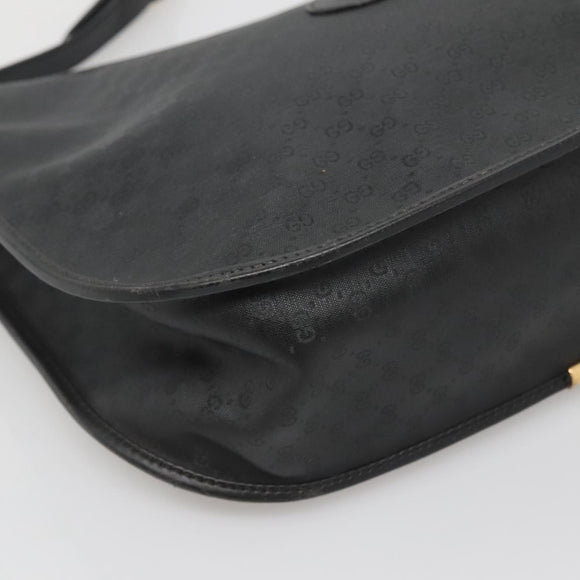 GUCCI Micro GG Supreme Shoulder Bag PVC Black Gold Auth MX332