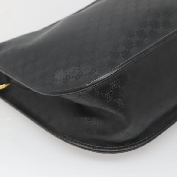 GUCCI Micro GG Supreme Shoulder Bag PVC Black Gold Auth MX332