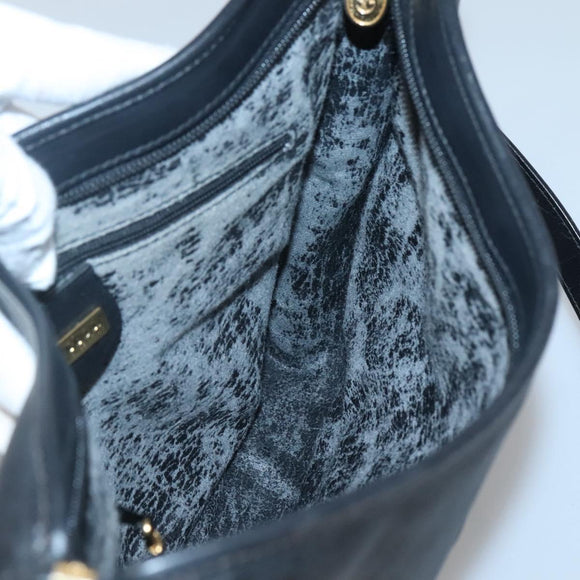 GUCCI Micro GG Supreme Shoulder Bag PVC Black Gold Auth MX332