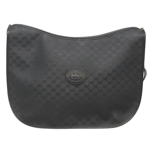 GUCCI Micro GG Supreme Shoulder Bag PVC Black Gold Auth MX332