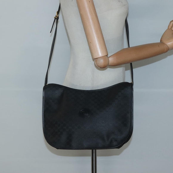GUCCI Micro GG Supreme Shoulder Bag PVC Black Gold Auth MX332