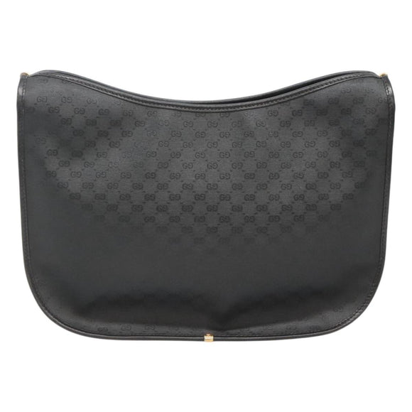 GUCCI Micro GG Supreme Shoulder Bag PVC Black Gold Auth MX332