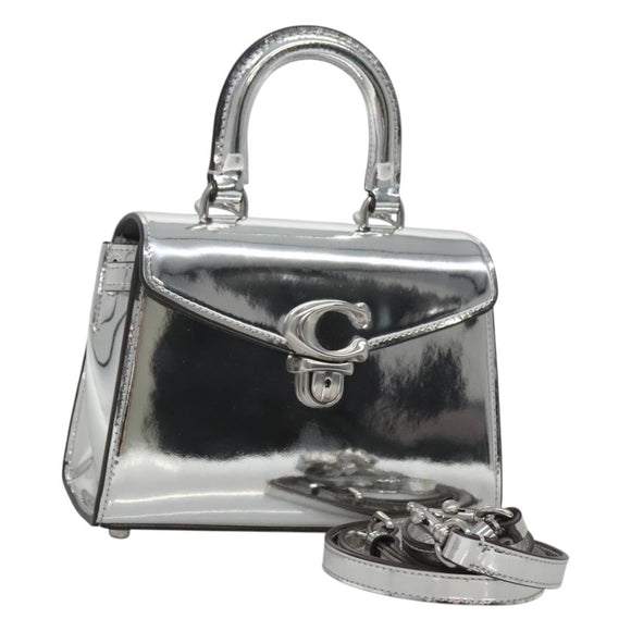 Coach Hand Bag Leather 2way Silver Auth MX335