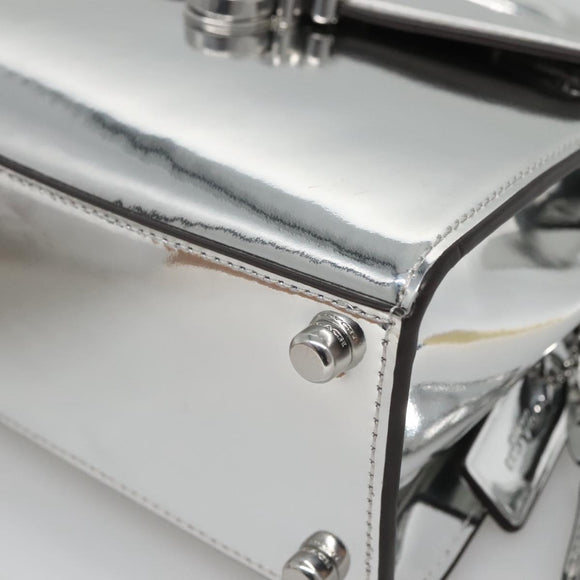 Coach Hand Bag Leather 2way Silver Auth MX335