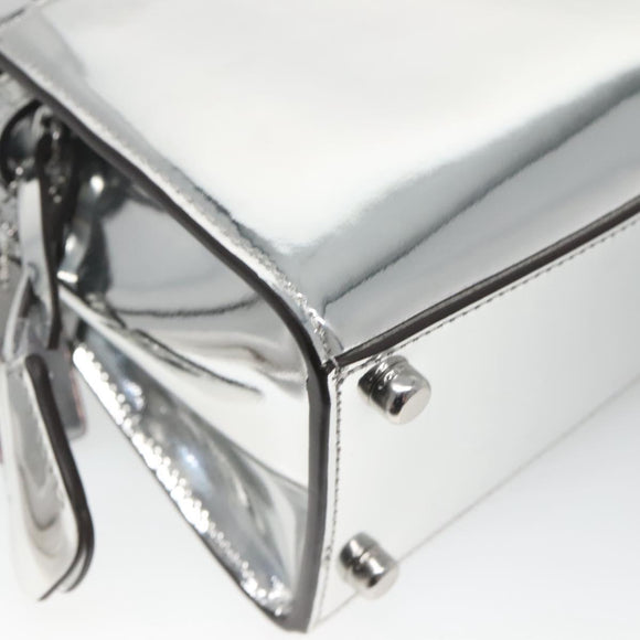 Coach Hand Bag Leather 2way Silver Auth MX335