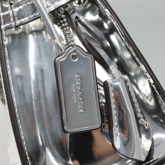 Coach Hand Bag Leather 2way Silver Auth MX335