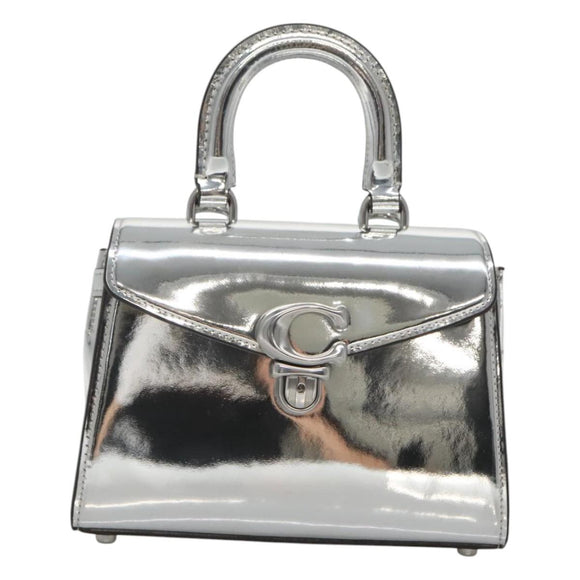 Coach Hand Bag Leather 2way Silver Auth MX335