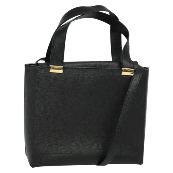 Salvatore Ferragamo Hand Bag Leather 2way Black Gold Auth MX347
