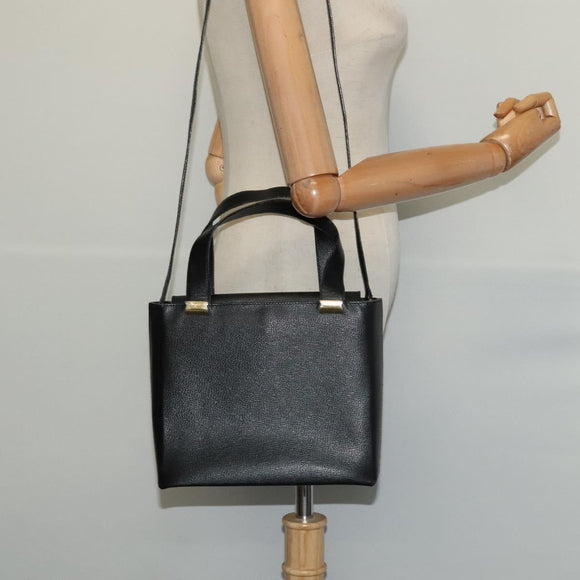 Salvatore Ferragamo Hand Bag Leather 2way Black Gold Auth MX347