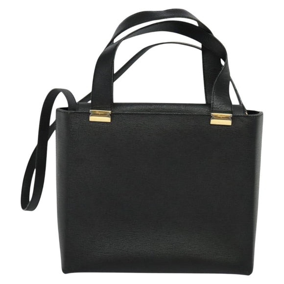 Salvatore Ferragamo Hand Bag Leather 2way Black Gold Auth MX347