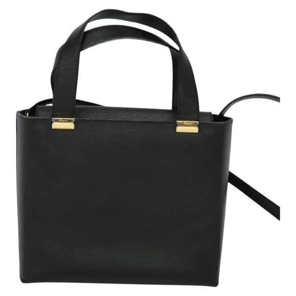 Salvatore Ferragamo Hand Bag Leather 2way Black Gold Auth MX347