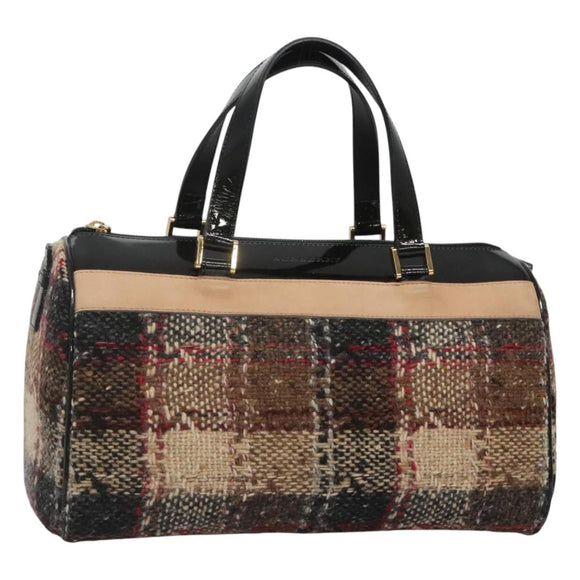 BURBERRY Nova Check Hand Bag Wool Beige Gold Auth MX350