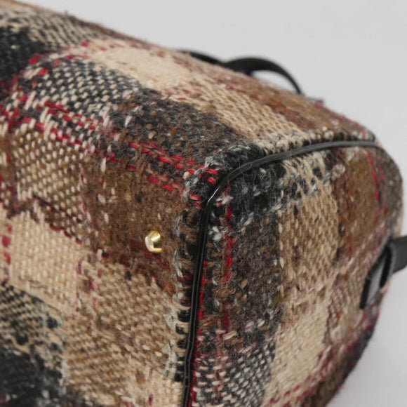 BURBERRY Nova Check Hand Bag Wool Beige Gold Auth MX350