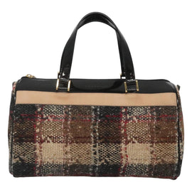 BURBERRY Nova Check Hand Bag Wool Beige Gold Auth MX350 - 0