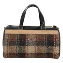BURBERRY Nova Check Hand Bag Wool Beige Gold Auth MX350-3