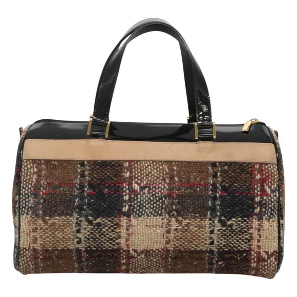 BURBERRY Nova Check Hand Bag Wool Beige Gold Auth MX350