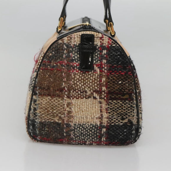 BURBERRY Nova Check Hand Bag Wool Beige Gold Auth MX350