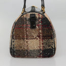 BURBERRY Nova Check Hand Bag Wool Beige Gold Auth MX350-5