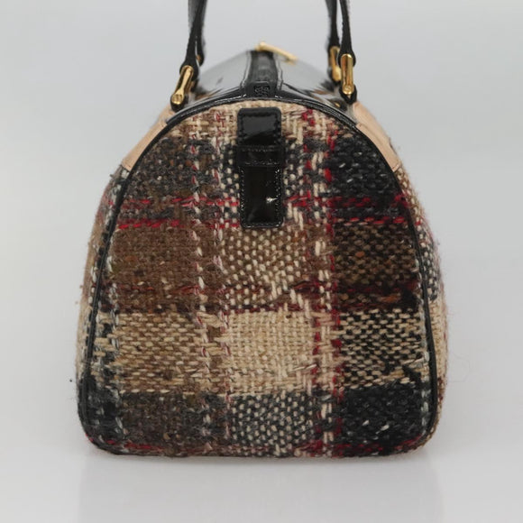 BURBERRY Nova Check Hand Bag Wool Beige Gold Auth MX350