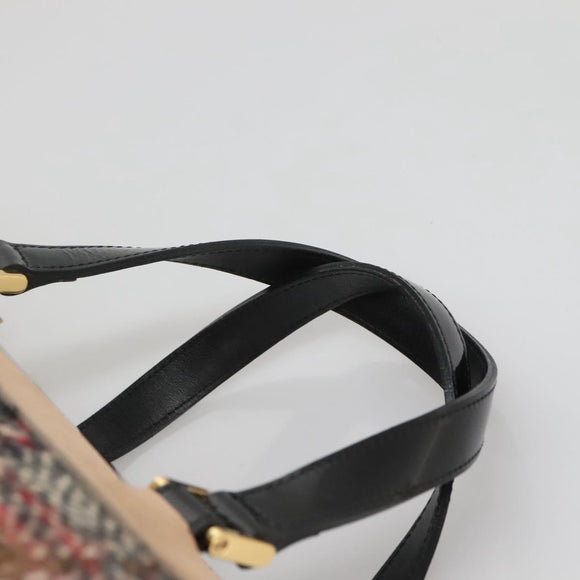 BURBERRY Nova Check Hand Bag Wool Beige Gold Auth MX350