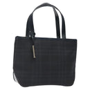 BURBERRY Nova Check Hand Bag PVC Navy Silver Auth MX352-1