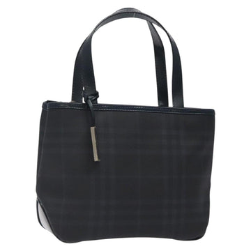 BURBERRY Nova Check Hand Bag PVC Navy Silver Auth MX352
