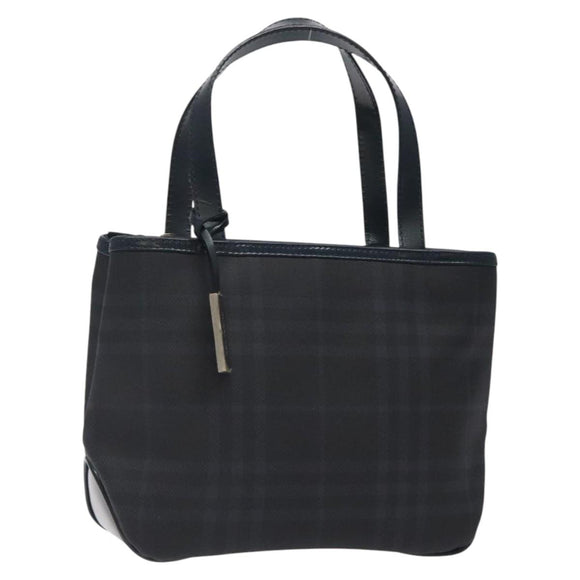 BURBERRY Nova Check Hand Bag PVC Navy Silver Auth MX352