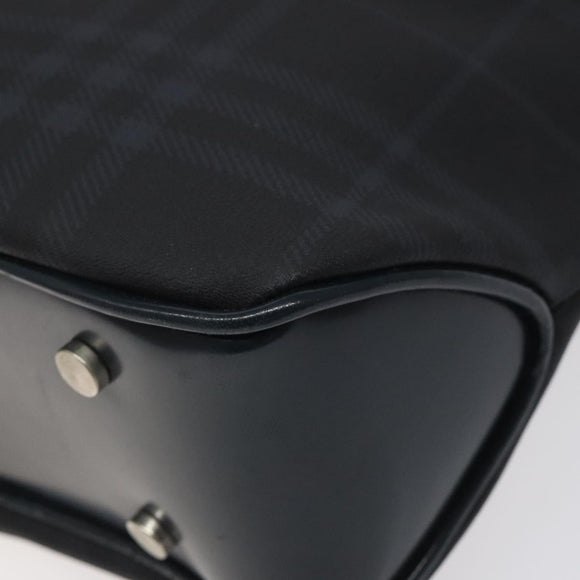 BURBERRY Nova Check Hand Bag PVC Navy Silver Auth MX352