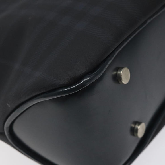 BURBERRY Nova Check Hand Bag PVC Navy Silver Auth MX352