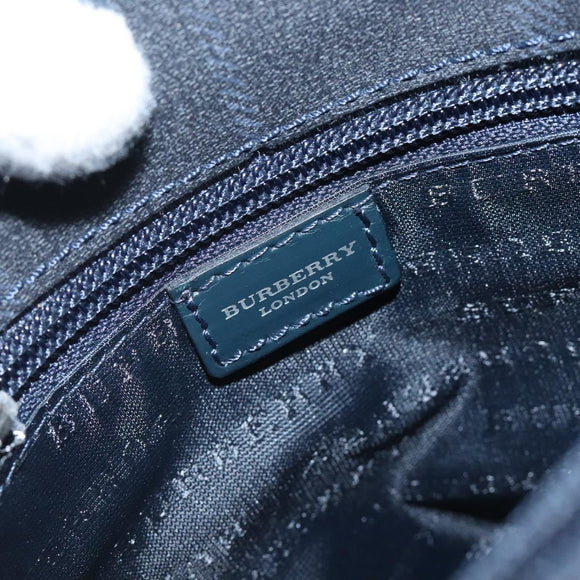 BURBERRY Nova Check Hand Bag PVC Navy Silver Auth MX352