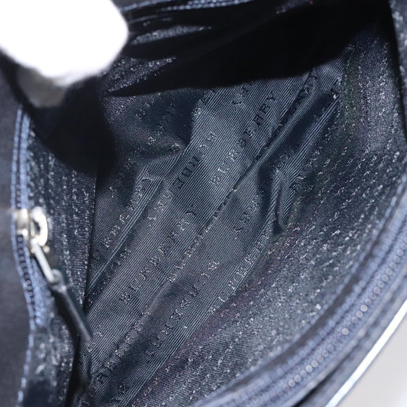 BURBERRY Nova Check Hand Bag PVC Navy Silver Auth MX352