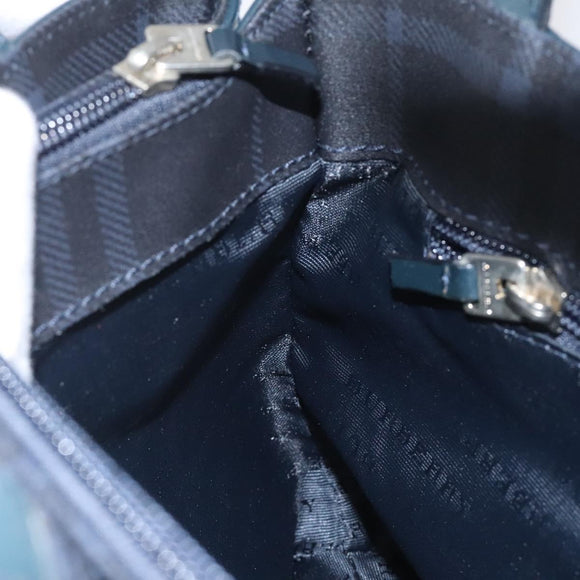 BURBERRY Nova Check Hand Bag PVC Navy Silver Auth MX352