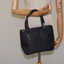 BURBERRY Nova Check Hand Bag PVC Navy Silver Auth MX352-23