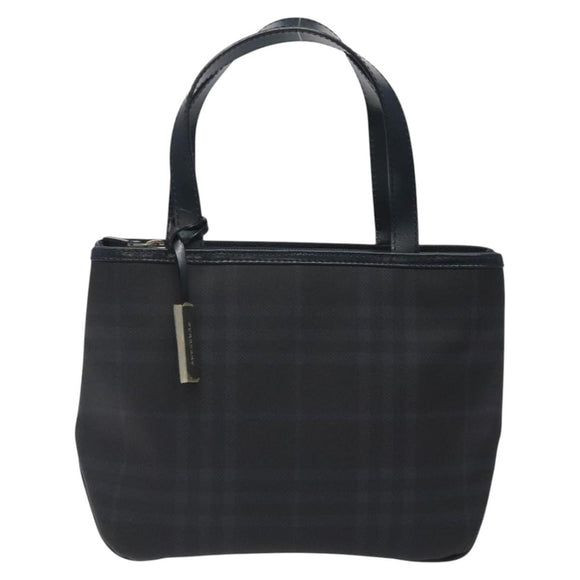 BURBERRY Nova Check Hand Bag PVC Navy Silver Auth MX352