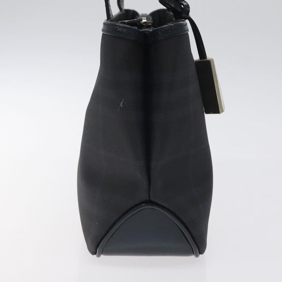 BURBERRY Nova Check Hand Bag PVC Navy Silver Auth MX352