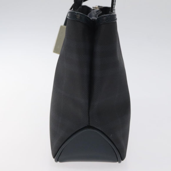 BURBERRY Nova Check Hand Bag PVC Navy Silver Auth MX352