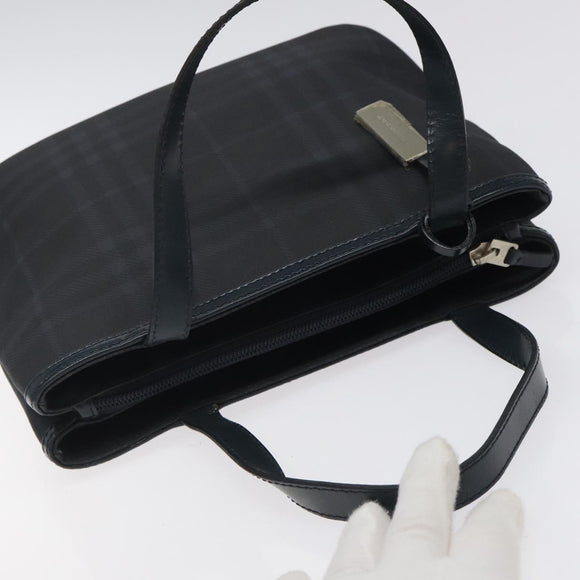 BURBERRY Nova Check Hand Bag PVC Navy Silver Auth MX352