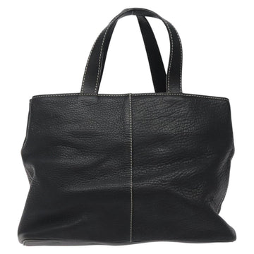 Burberrys Hand Bag Leather Black Gold Auth MX353 - 0