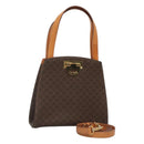 CELINE Macadam Canvas Hand Bag PVC Leather 2way Brown Gold Auth MX358-1