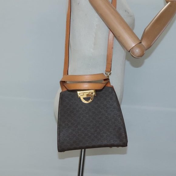 CELINE Macadam Canvas Hand Bag PVC Leather 2way Brown Gold Auth MX358